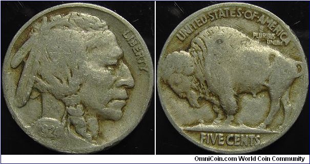 1924 Indian Head, Five Cents, (Buffalo)