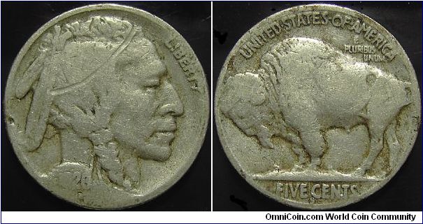 1926S Indian Head, Five Cents (Buffalo) Scratch on Obverse