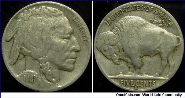 1931S Indian Head, Five Cents (Buffalo)