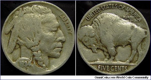1934 Indian Head, Five Cents (Buffalo)