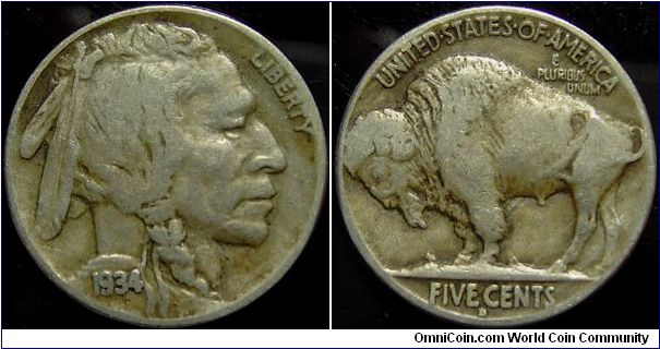 1934D Indian Head, Five Cents (Buffalo)