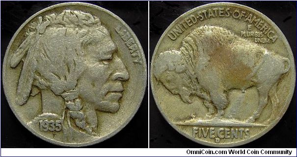 1935D Indian Head, Five Cents (Buffalo)