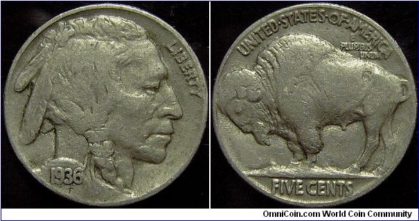 1936 Indian Head, Five Cents (Buffalo)