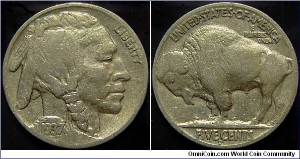 1937D Indian Head, Five Cents (Buffalo)