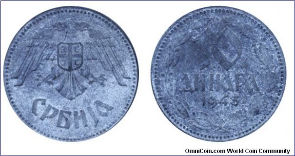 Serbia - German occupation, 10 dinara, 1943, Zn.                                                                                                                                                                                                                                                                                                                                                                                                                                                                    