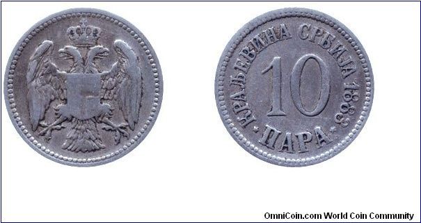 Kingdom of Serbia, 10 para, 1883, Cu-Ni.                                                                                                                                                                                                                                                                                                                                                                                                                                                                            