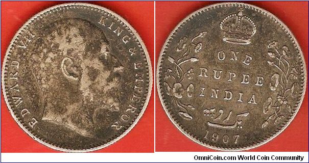 British India
1 rupee
Edward VII, king and emperor
Calcutta Mint 0.917 silver