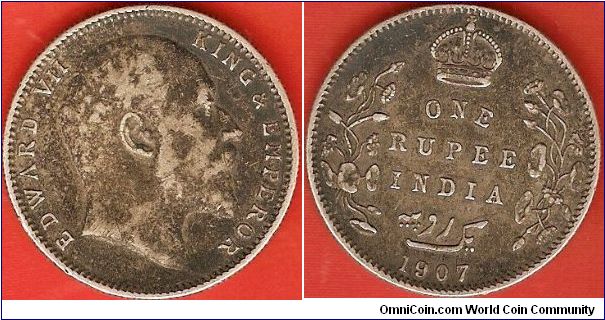 British India
1 rupee
Edward VII, king and emperor
Calcutta Mint 0.917 silver