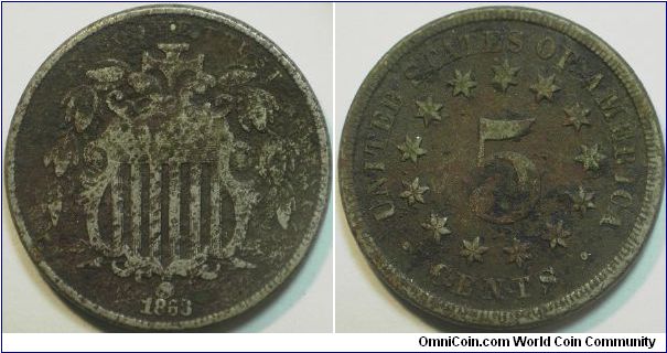 1868 Shield, 5 Cents