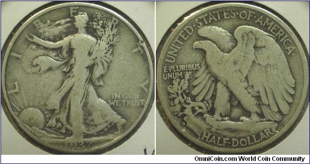 1937D Walking Liberty, Half Dollar