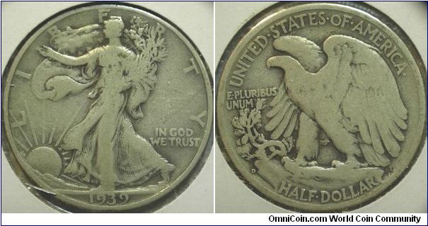 1939D Walking Liberty, Half Dollar