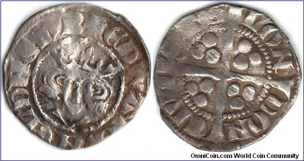 silver penny of Edward I of England and Ireland minted circa 1301 -9 at London mint. This may also be a coin of Edward II, however, for now I have it attributed as class 10cf4 and Edward I.
