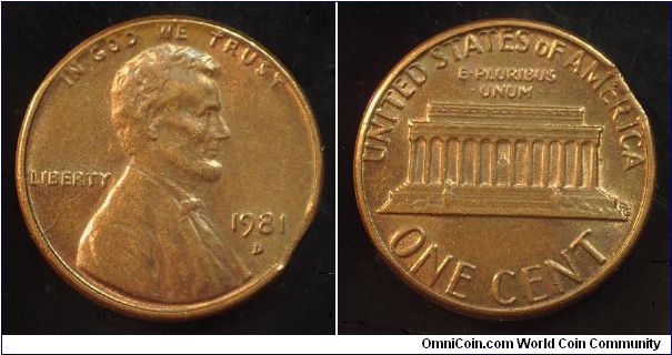 1981D Lincoln, One Cent, Clipped Planchet
