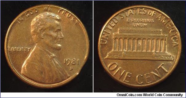 1981D Lincoln, One Cent, Clipped Planchet