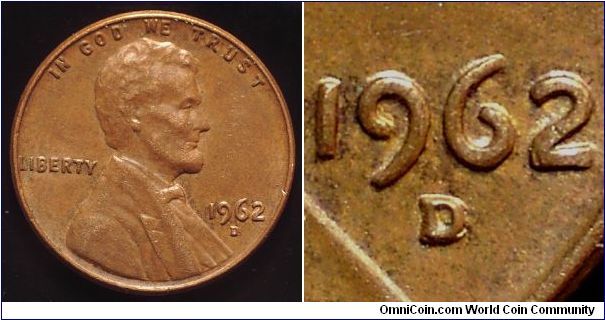 1962D Lincoln, One Cent, Re-punched Mint Mark, Strong Secondary East of the Primary