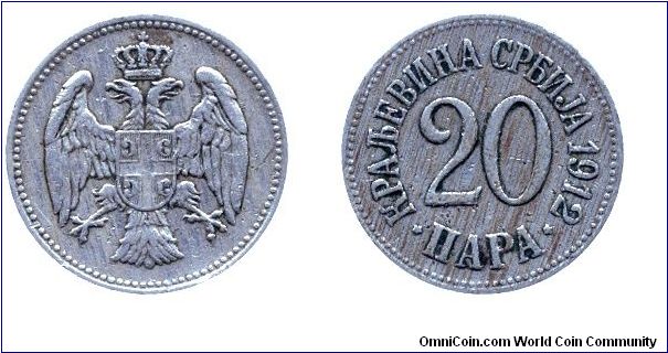 Kingdom of Serbia, 20 para, 1912, Cu-Ni.                                                                                                                                                                                                                                                                                                                                                                                                                                                                            