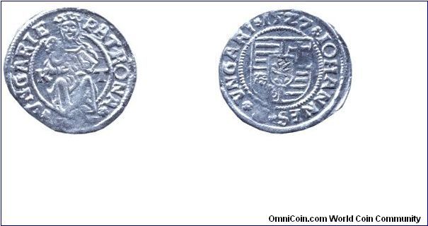 Hungary, denár, 1527, Ag, King John I (I. János, 1526-1540), MM: K-T.                                                                                                                                                                                                                                                                                                                                                                                                                                               