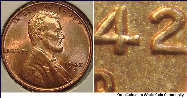 1942D Lincoln, One Cent, Class 2&5 Doubled Die, Doubling of  Date and Liberty,   Secondly an Obverse Die Variety as a Re-punched Mint Mark, The Secondary is  South Shown Inside the Primary