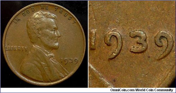 1939 Lincoln, One Cent, Doubled Die Obverse, Strong Class 1 Doubling showing a Spread of the RTY in Liberty, the 19 in the Date, the Bow Tie, and a Second Eyelid.