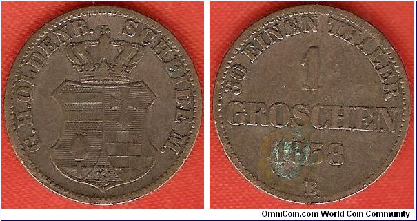 Grand duchy of Oldenburg
1 groschen
0.220 silver
mintage 1,080,000