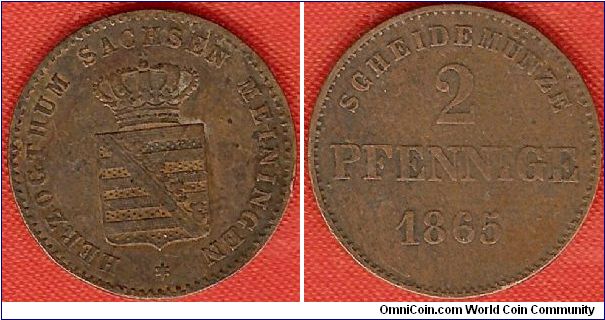 Duchy of Saxe-Meiningen
2 pfenninge
copper
mintage 240,000