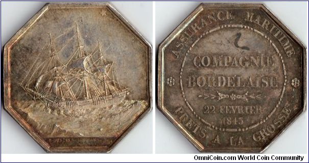 Nicely toned silver jeton issued for the Compagnie Bordelaise, (Maritime Assurance)