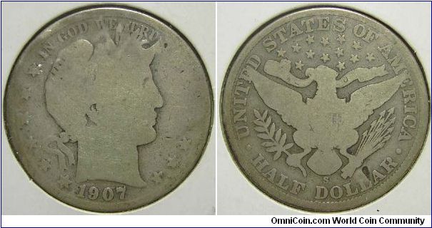 1907S Barber, Half Dollar