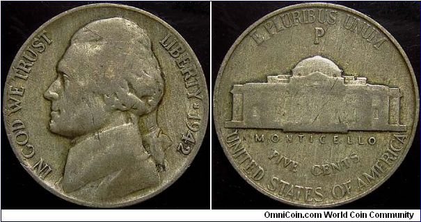 1942 Jefferson, Five Cents (Silver)