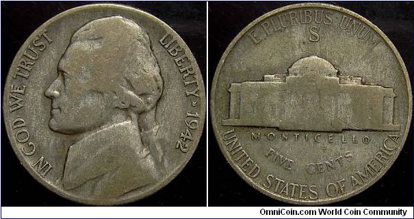1942S Jefferson, Five Cents (Silver)