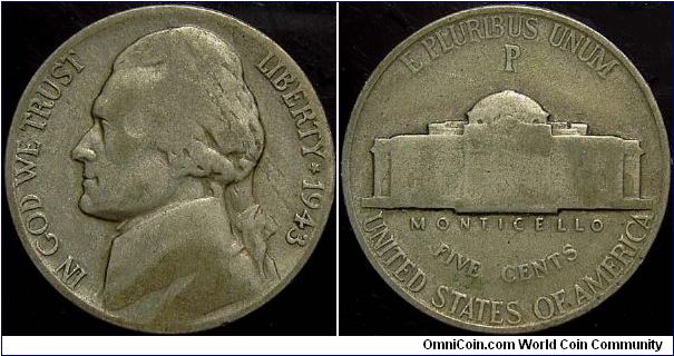 1943 Jefferson, Five Cents (Silver)