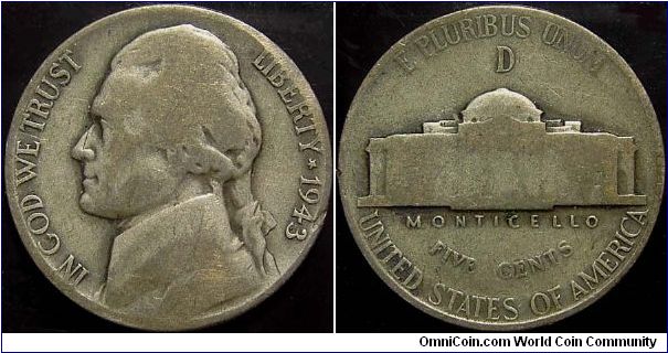 1943D Jefferson, Five Cents (Silver)