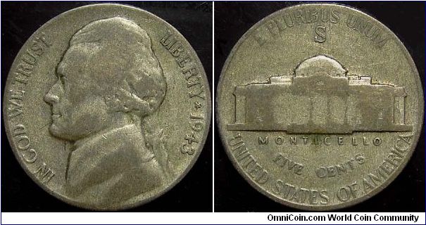 1943S Jefferson, Five Cents (Silver)