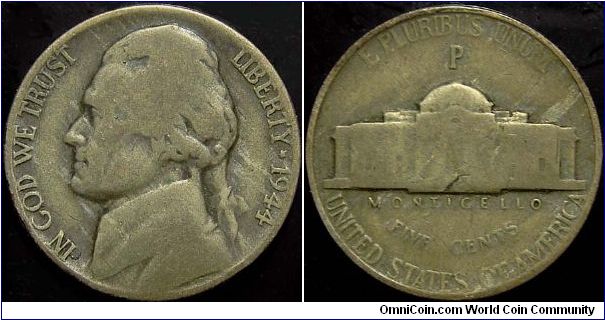 1944 Jefferson, Five Cents (Silver)