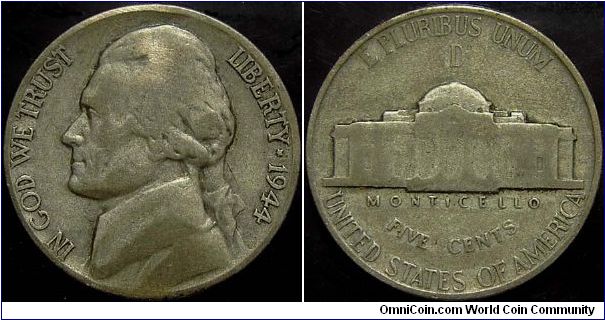1944D Jefferson, Five Cents (Silver)