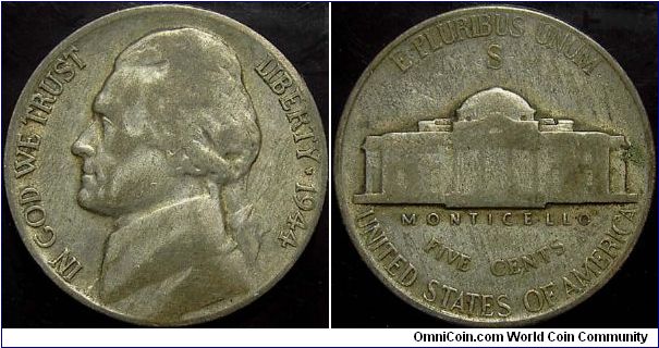 1944S Jefferson, Five Cents (Silver)
