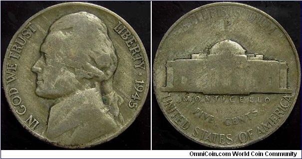 1945 Jefferson, Five Cents (Silver)