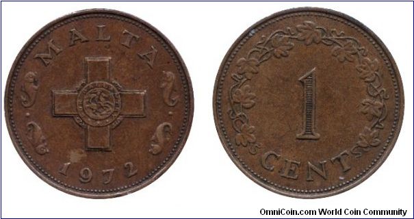 Malta, 1 cent, 1972, Bronze, George Cross.                                                                                                                                                                                                                                                                                                                                                                                                                                                                          