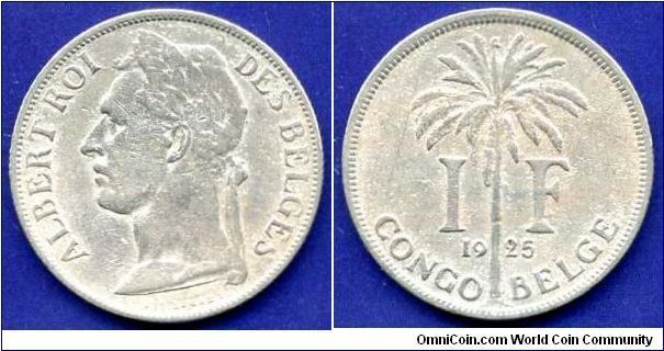 1 Franc.
Belgian Congo.
Albert I (1909-1934) Roi Des Belges.


Cu-Ni.