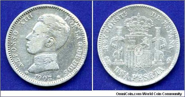 1 Peseta.
Alfonso XIII (1885-1931).
(M) Madrid mint.


Ag835f. 5,0gr.