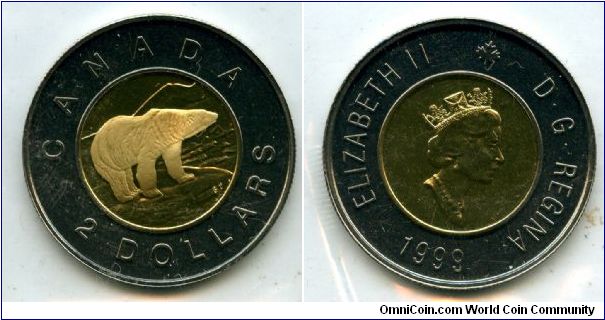 1999
$2 Twooney
Bi-Metalic
Polar Bear
Queen Elizabeth II