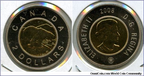 2008
$2 Twooney
Bi-Metalic
Polar Bear
Queen Elizabeth II