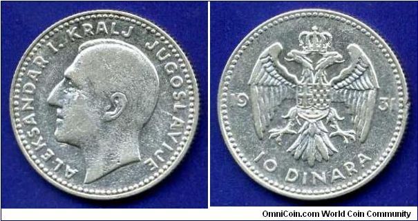10 Dinara.
Alexander I (1921-1934).


Ag500f. 7,0gr.