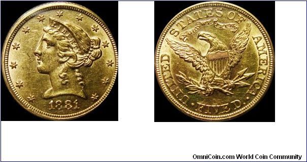 1881 Gold $5.00 Liberty