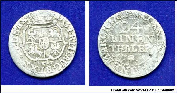 1/24 Thaler (Groschen).
Polish-Saxon union.
Friedrih August II (1733-1763).


Ag360f. 1,98gr.