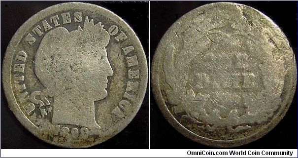 1898 Barber, One Dime, Damaged, Poor Grade