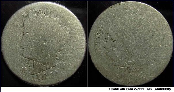 1884 Liberty Head, Five Cents, Poor Grade