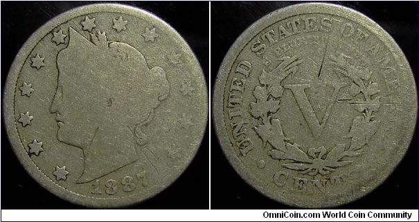1887 Liberty Head, Five Cents, Poor Grade