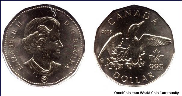 Canada, 1 dollar, 2008, Ni-Bronze, 26.50mm, 7g, Lucky Loone, Queen Elizabeth II, part of Vancouver 2010 Olympic Winter Games Coin Collection Set.                                                                                                                                                                                                                                                                                                                                                                   