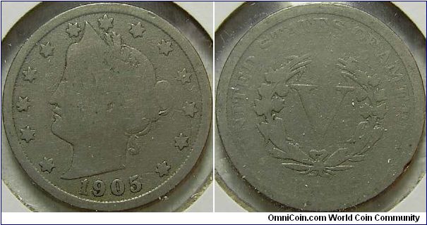 1905 Liberty Head, Five Cents