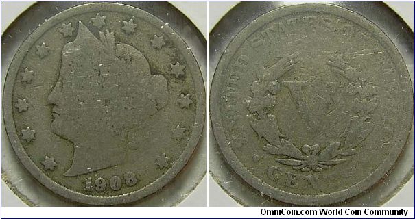 1908 Liberty Head, Five Cents